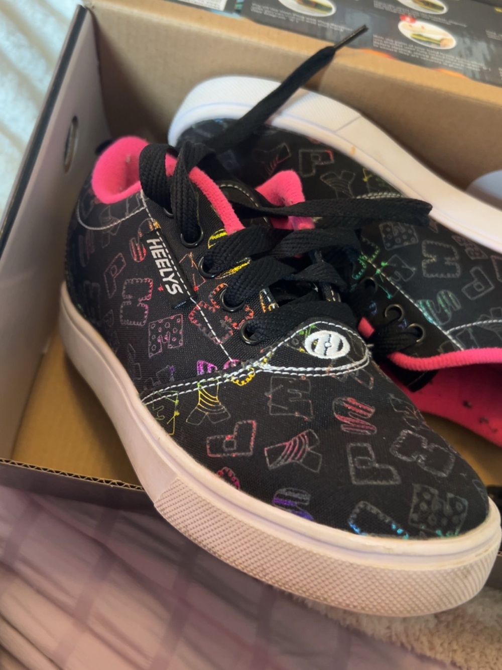 Heelys Kids Black Sneakers with Pink Lining and Multicolor Doodle Accents